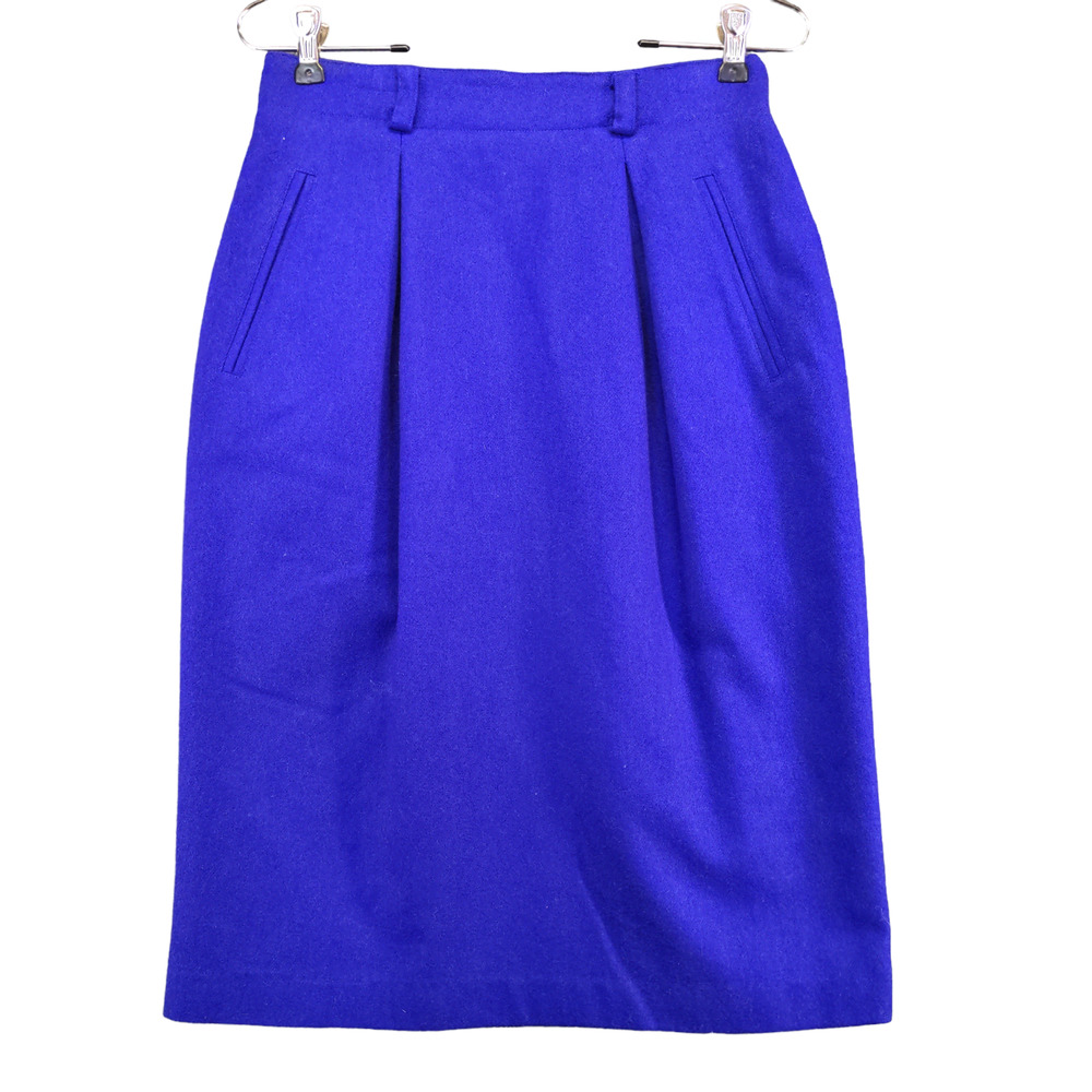 SK & Company Women's Pencil & Straight Skirt Blue Size 6 Pleated Wool Blend